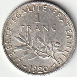 Pi&egrave;ce De Monnaie Argent  France 1 franc Semeuse 1920