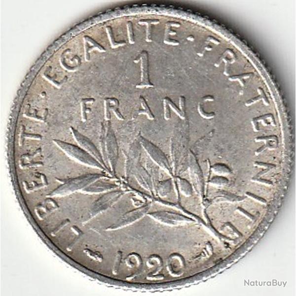 Pi�ce De Monnaie Argent  France 1 franc Semeuse 1920