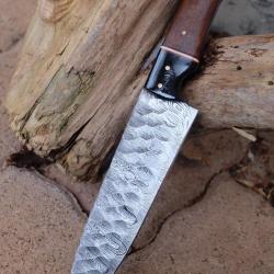 Couteau De Cuisine de Chef Lame Martel&eacute;e Acier Damas 256 Couches Manche Bois/R&eacute;sine Fab Artisanale