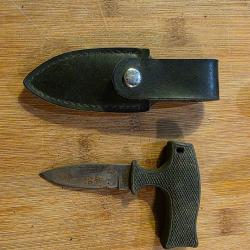 Rare couteau POUSH DAGGER marqu&eacute; RANGER'S SEKI JAPAN avec &eacute;tui cuir noir d'origine