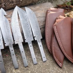 Lot de 5 Lames Damas 256 Couches &agrave; Customiser Lames seules + Etuis Simili Cuir Fabric Artisanale