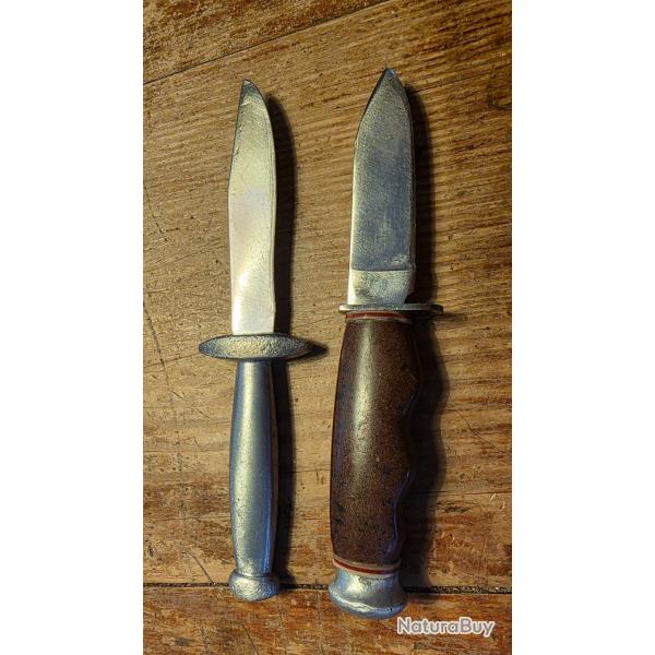 Lot de deux mini poignards lame fixe, l'un tout m�tal l'autre poign�e bois