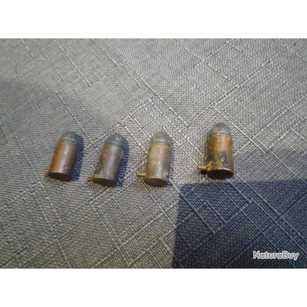 lot de 4 cartouches anciennes Lefaucheux � broche S.F.M 9mm
