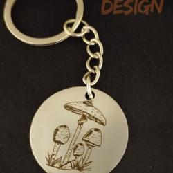 Porte clef acier avec gravure champignon (Coulemelle)