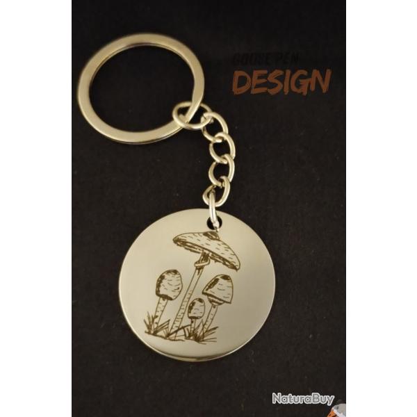 Porte clef acier avec gravure champignon (Coulemelle)