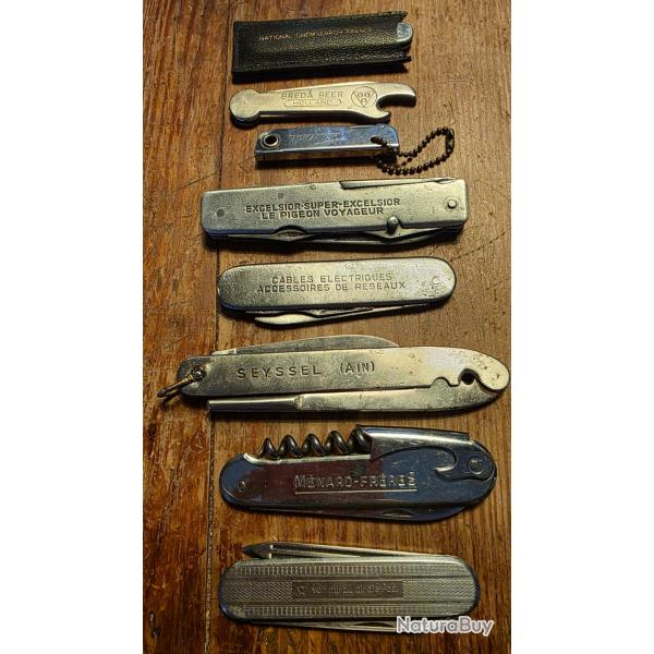 Lot de 8 couteaux pliants publicitaires tout en m�tal, l'un en �tui