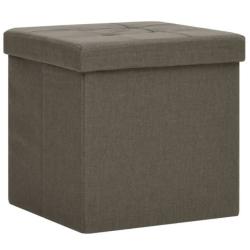 Tabouret rangement pliable faux lin marron 38x38x38 cm si&egrave;ge coffre