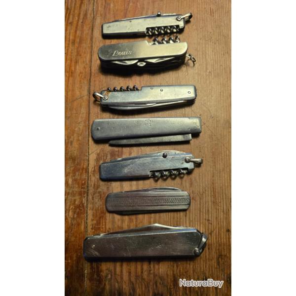 Lot de 7 couteaux pliants tout en m�tal, un avec pr�nom Louis