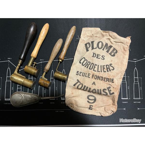 Lot ancien collection et rechargement - Dosettes, chargettes poudre et plomb