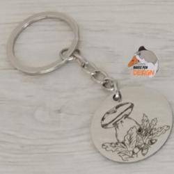 Porte clef acier avec gravure champignon (C&egrave;pe)