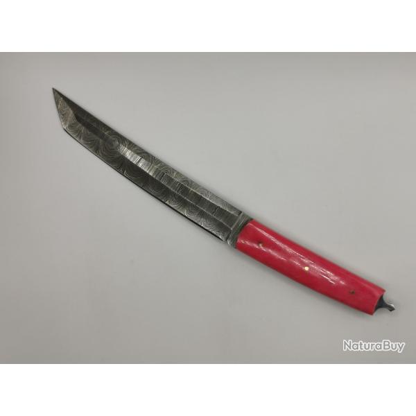 Couteau de Chasse en Damas - L'Ar�no - Coutellerie Artisanale Hosteel - Couteau Collection Lame Fixe