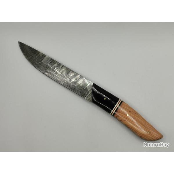Couteau de Chasse en Damas L'Auriac - Coutellerie Artisanale Hosteel - Couteau Collection Lame Fixe