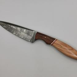 Couteau de Chasse en Damas L'Olivou - Coutellerie Artisanale Hosteel - Couteau Collection Lame Fixe