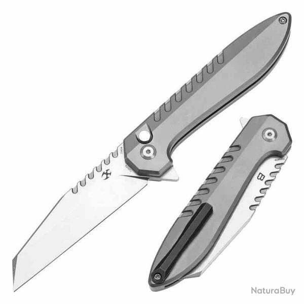 Couteau Kansept Kosame Lame Wharncliffe Acier 154CM Manche Titanium & Jade G10 Button Lock KT1093F6