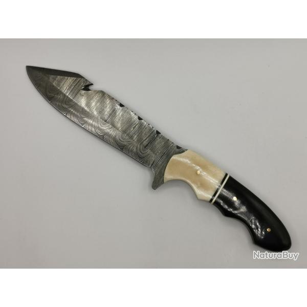 Couteau de Chasse en Damas Le Fr�gat - Coutellerie Artisanale Hosteel - Couteau Collection Lame Fixe
