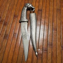 MAGNIFIQUE BIJOU POIGNARD INDO - PERSANS ENTI&Egrave;REMENT DAMASQUIN&Eacute; D'ARGENT LAME DAMAS WOOTZ SIGN&Eacute;