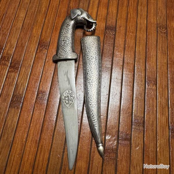 MAGNIFIQUE BIJOU POIGNARD INDO - PERSANS ENTI�REMENT DAMASQUIN� D'ARGENT LAME DAMAS WOOTZ SIGN�