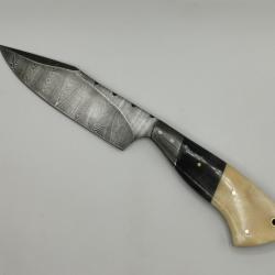 Couteau de Chasse en Damas L'Albaron - Coutellerie Artisanale Hosteel - Couteau Collection Lame Fixe