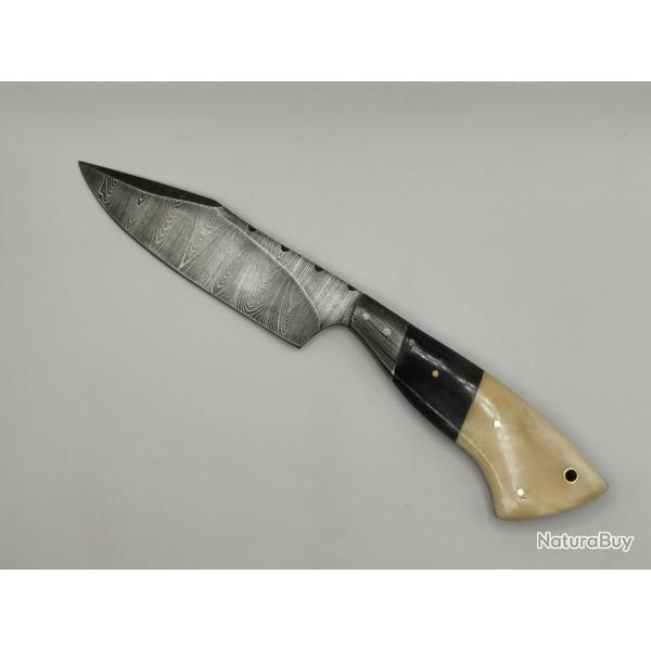 Couteau de Chasse en Damas L'Albaron - Coutellerie Artisanale Hosteel - Couteau Collection Lame Fixe