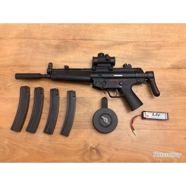 Fusil MP5 A5 High Cycle AEG - Tokyo Marui - 5 chargeurs et ses accessoires (Red dot / silencieux)