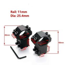 Colliers/Anneaux Montage 11mm Rail Weaver/Picatinny Haut 20mm Diam&egrave;tre 25.4mm Lunette de Vis&eacute;e