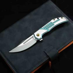 Couteau Kansept Orion Lame Clip Point Acier CPM S35VN Manche Green & Satin Titane Frame Lock K1089B4
