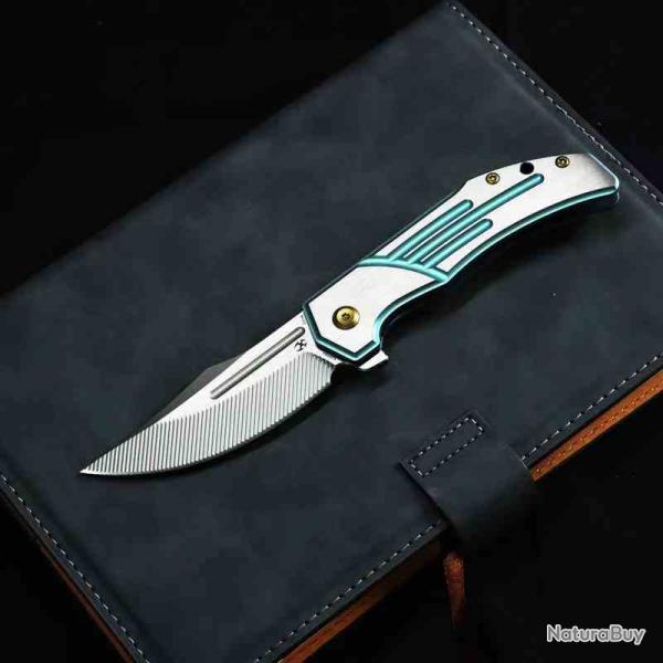 Couteau Kansept Orion Lame Clip Point Acier CPM S35VN Manche Green & Satin Titane Frame Lock K1089B4