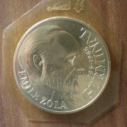 France 100 Francs 1985 Piece Commemo Argent Emile Zola Fleur de Coin et sous plastique