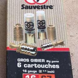 Cartouches Sauvestre &agrave; balle grand gibier - Cal. 16/67