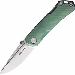Couteau Real Steel Luna Maius Lame Drop Point Acier N690 Manche Green Titanium Lockback RS7094