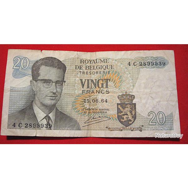 billet de 20 francs Belgie du 15-06-1964  tb
