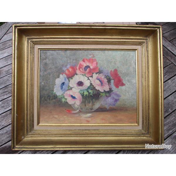 tableau ancien motif bouquet de fleurs