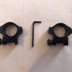 Colliers de montage lunette picatinny en aluminium, diam&egrave;tre: 25.4mm, non r&eacute;hauss&eacute;