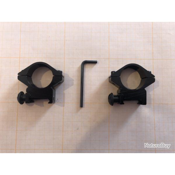 Colliers de montage lunette picatinny en aluminium, diam�tre: 25.4mm, non r�hauss�