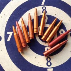 10 cartouches de manipulation calibre 223-5,56 (Famas), munition totalement inerte !