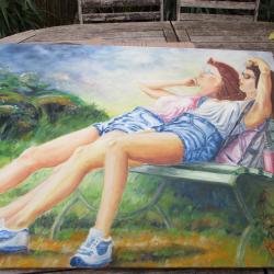 peinture sur toile les joggeuses sans signature juin 1992