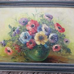 peinture sur bois fleurs par R LAUGIER