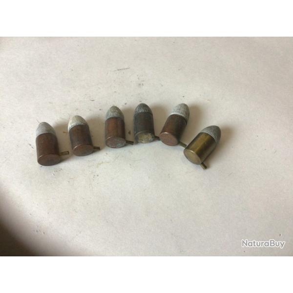 VENDU PAR LE-CUIRASSIER LOT DE 6 BALLES DE CALIBRE 12 MM A BROCHE D'ORIGINE ET D'�POQUE