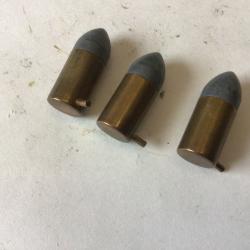 VENDU PAR LE-CUIRASSIER LOT DE 3 BALLES DE CALIBRE 12 MM A BROCHE D'ORIGINE ET D'&Eacute;POQUE
