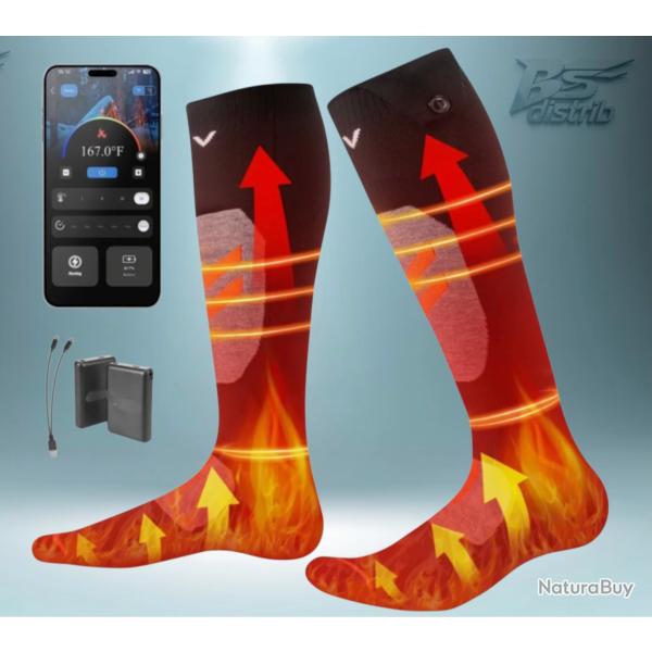 Chaussette Chauffante avec Application Mobil Batterie rechargeable 5000 mAh