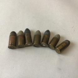 VENDU PAR LE-CUIRASSIER LOT DE 7 BALLES DE CALIBRE 9 MM A  PC D'ORIGINE ET D'&Eacute;POQUE