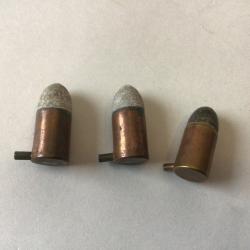 VENDU PAR LE-CUIRASSIER LOT DE 3 BALLES DE CALIBRE 9 MM A  BROCHE D'ORIGINE ET D'&Eacute;POQUE