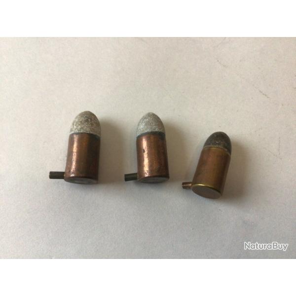 VENDU PAR LE-CUIRASSIER LOT DE 3 BALLES DE CALIBRE 9 MM A  BROCHE D'ORIGINE ET D'�POQUE