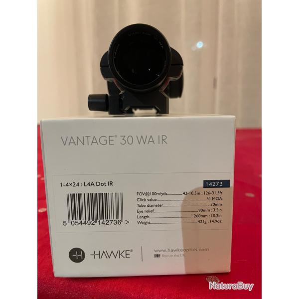Lunette de batut HAWKE. Vantage 30 wa tir 1-4x24 : L4A Dot tir