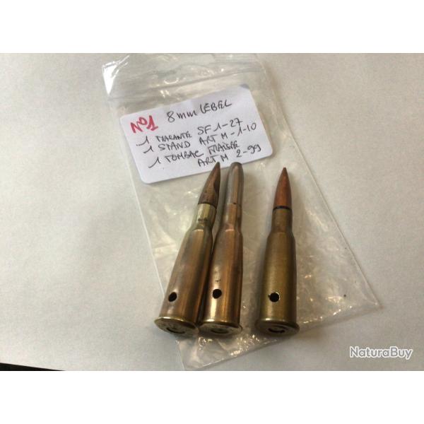 VENDU PAR LE-CUIRASSIER LOT N�1 DE TROIS BALLES 8 MM LEBEL DIFF�RENTES NEUTRALISEES