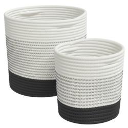 Paniers rangement coton blanc noir pliables avec poign&eacute;es design moderne