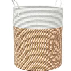 Panier rangement coton marron blanc &Oslash;38x46 cm pliable avec poign&eacute;es