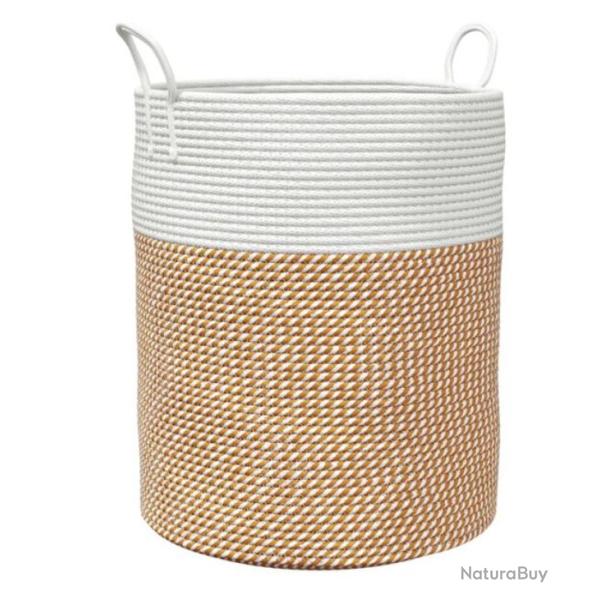 Panier rangement coton marron blanc �38x46 cm pliable avec poign�es