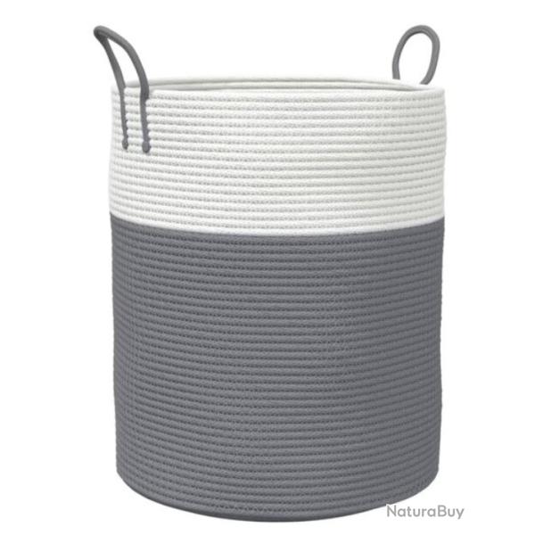 Panier rangement coton gris blanc �38x46 cm pliable avec poign�es