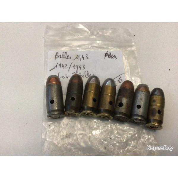 VENDU PAR LE-CUIRASSIER LOT DE 7 BALLES CALIBRE 45  (11,43)  1942 /1943 NEUTRALISEES